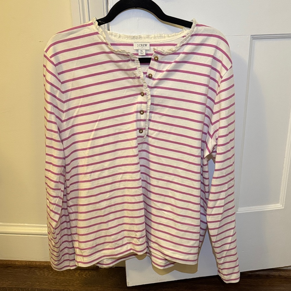 J. Crew Purple and Cream Striped Buttoned Top